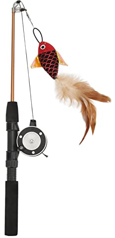 Caña de Pescar para Gatos, Segura para Gatos, Material de Algodón Duradero para Masticar Gatos. (Pez Rojo + caña de Pescar)