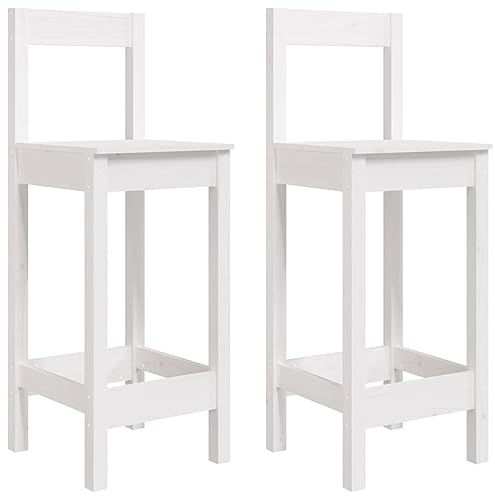 vidaXL 2X Taburetes Altos Asiento Silla Comedor Cocina Sala de Estar Salón Bar Bistró Mueble Interior Decoración Madera Maciza Pino Blanco