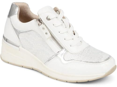 Bellissimo Women's Smart Casual Wedge Trainers in White - Athletic Shoes with Metallic Accent and Side Zip - Ladies Footwear - Size UK 7 / EU 40