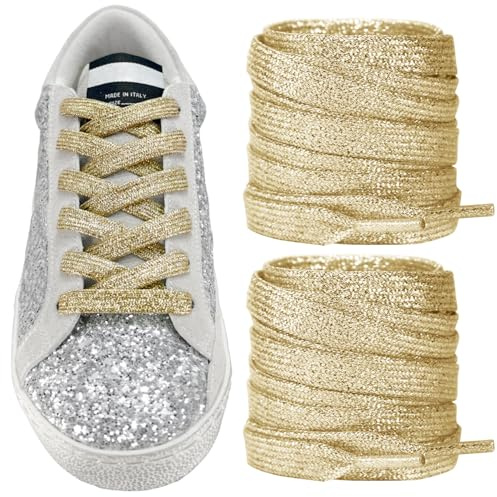 UamGlsob Lacci Scarpe Glitter Scintillanti Metallizzati per Ginnastica Golden Goose, 8mm Piatti con Brillantini Stringhe Per Sneakers GG (Gold,54Inch/140cm)
