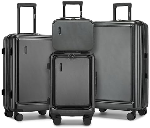 Kono 4 st resväska ABS + PC hård skal vagn, lätt resa handbagage kabinbagage TSA-lås, mode incheckat fodral handbagage med 4 spinnhjul 30 cm 50 cm 61 cm (20 tum) 24 tum (grå), Grå, Set of 4, Hårt skal
