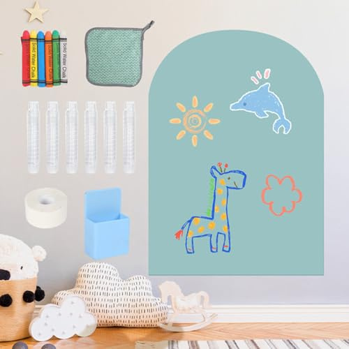 Magnetisk klistertavla för barn, bågformad magnetisk klistertavla 80 × 100 cm, magnetisk tavla att klistra fast med 6 vattenlösliga färgpennor och 1 rengöringsduk