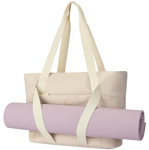 Axcone Borsa da Viaggio Donna,Borsa da Trasporto Trapuntata,Borsone da Palestra Sportiva con Cinghie per Tappetino per Yoga Pilates,Grande Capacità Borsone per Sport/Viaggi(XQ03-Beige)