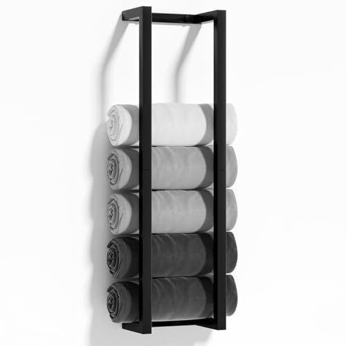 Towel Racks for Bathroom,VIDA-ZONE 304 Stainless Steel Towel Storage Racks for Rolled Bath Towels Holds 6-8 Large Towels,Wall Mounted 30 Inch Bathroom Organizer for Small Space Black Towel Holder