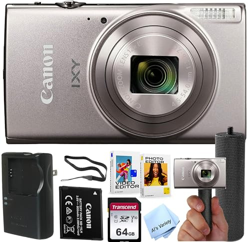 Canon PowerShot IXY 650 (ELPH 360) HS Digital Camera (Silver)+ 64GB Memory + Stabilizing Grip + Software Pack +More (Renewed)