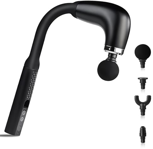 Pistola de Masaje Muscular con Mango de extensión, Masajeador Espalda, Massage Gun con 9 Velocidades y 4 Cabezales Intercambiables, Pistola de Masaje, Masajeador Cervical y Espalda