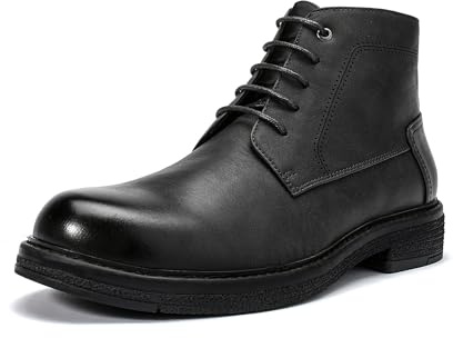 Allthemen Hombre Botas Derby Punta Redonda Botines Cordones Cuero Brillante Moda para Trabajo Informal, Negro, 42