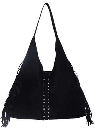 CRGANGZY Sac à Main Hobo Frangé, Sac à Épaule en Faux Daim avec Franges et Pompon, Tote Élégant pour Femme, Idéal pour Travail, Shopping, Voyage, Quotidien