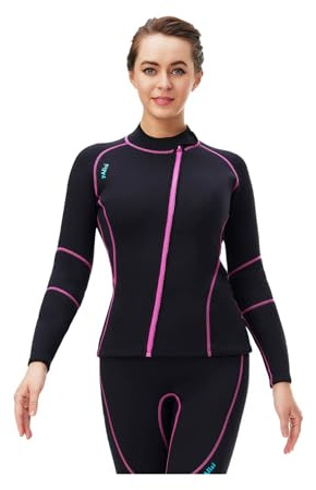 YOOJIA Women 3mm Neoprene Zipper Stretchy Shirt Wetsuit Tops Anti-Cold Shirt for Diving Snorkeling Kayaking Black L