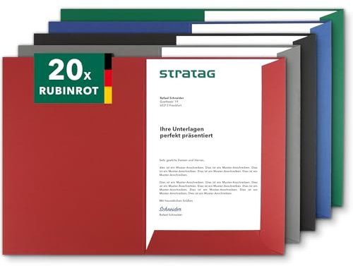Präsentationsmappe A4 in Rubinrot (20 Stück) - sehr stabiler 350 g/m² Naturkarton - direkt vom Hersteller STRATAG - vielseitig einsetzbar für Ihre Angebote, Exposés, Projekte oder Geschäftsberichte