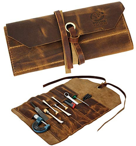 Leather Tool Roll Up Pouch - Leather Tool Wrench Roll/Chisel Bag by Rustic Town