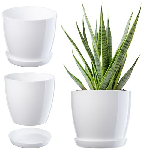 Kadax Flowerpot, fioriera con sottobicchieri, secchio di fiori rotondi per all'interno, elegante pentola di piante fatta di plastica, fioriera per fiori, piante, casa, (Ř 16 cm, bianco)