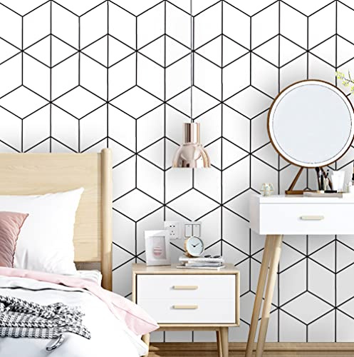 393x17.3 Wallpaper Geometric Peel and Stick Wallpaper White and Black Contact Paper Stripe Wall Paper Self-Adhesive Removable Wallpaper for Wall Covering Vinyl Rolls