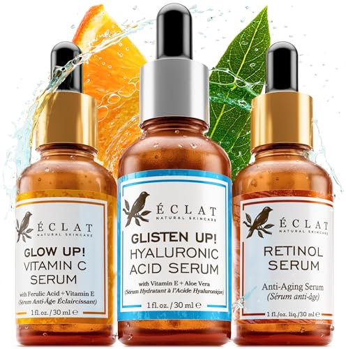 Eclat Skincare Face Serum Set – Vitamin C, Retinol, Hyaluronic Acid for Hydration & Anti-Aging – Brightening & Firming Facial Serums – 3 Pack Face Care Set