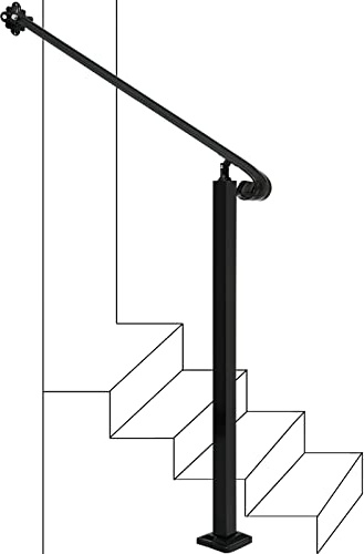 Zwinz Adjustable Handrail 1-3 Step, Wall&Floor Mounted Wrought Iron Handrails, Handrails for Outdoor Steps, Stair Rail with Installation Kit Hand Rail, Black