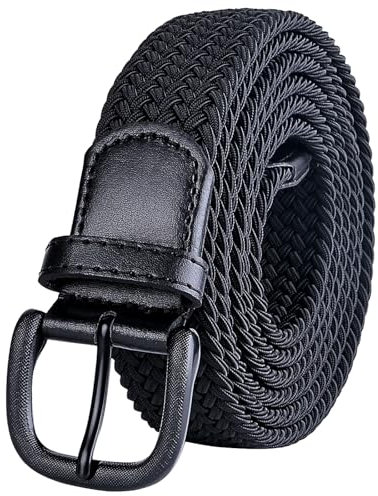 Bluecton Gürtel Männer Flechtgürtel Übergröße Elastischer Stretchgürtel Stoffgürtel Herren 160cm Schwarz