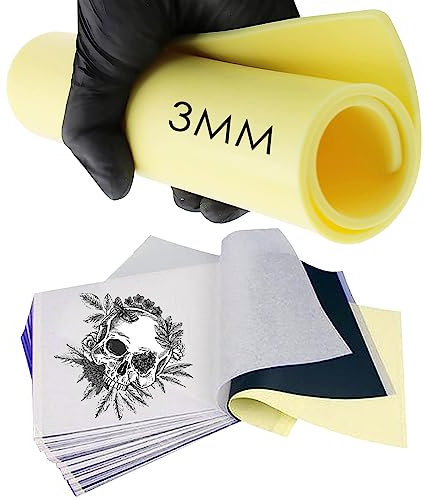 Unihuby 23pcs A4 Kunsthaut Tattoo 3MM Stencil Papier Set - Unihuby 3pcs Übungshaut Tattoo Fake Skins 3MM 20pcs Transferpapier Tattoos Haut für Tattoos Zubehör