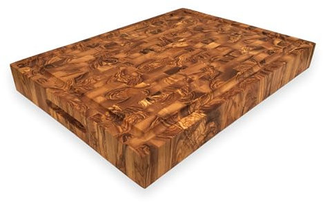 Massives Hackbrett The Bigchef“ Mosaicmood - Rechteckig mit Saftrille, 40 x 30 cm (+/- 1 cm), Hochwertiges Schneidebrett Servierbrett aus Olivenholz Stirnholzbrett