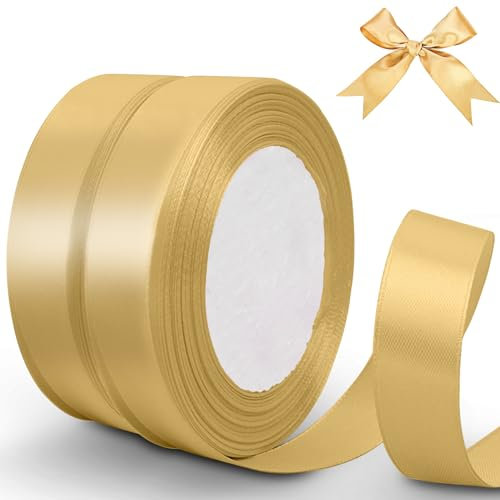 Bontiady schleifenband Gold 20mm, 44m geschenkband gold, Geschenkband hochzeit, Schleifenband für Geschenkverpackung, Basteln, Nähprojekte, Haarschleifen, Weihnachten, Geburtstag Deko.