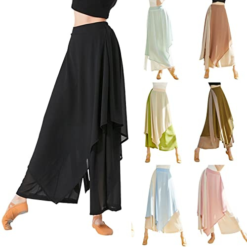 YOLAI Skirted Leggings for Womenyoga Pants Stretchy Ballet Dance Leggings Chiffon Skirted Tights for Ballet Latin Salsa (AG, M)
