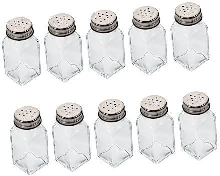 Cabilock 10 Piezas botella de vidrio transparente envase pimentero de vidrio especias botellas de vidrio pequeñas de cocina latas de condimentos cuadrado espolvorear sal salero