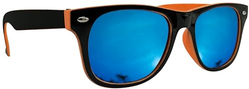Mustavo Childrens TwoTone Blue Mirror Sunglasses Bright Colours Kids Boys Girls Eyewear For Beach Summer Park UV400 (Orange)