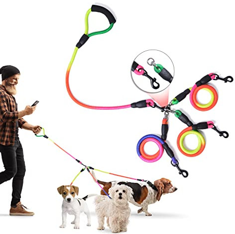 3-in-1 Hundeleine mit Verstellbarer Abnehmbarer Kupplung - 75 Zoll Doppelte Leinen für Hunde um 360 drehbar für EIN, Zwei oder DREI Hunde - Ideal zum Pet Walking und Wandern