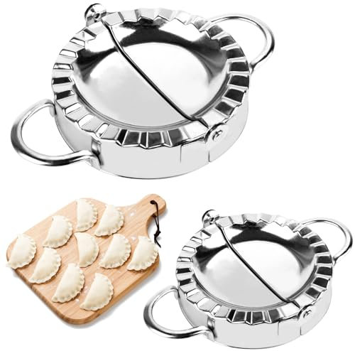 Unvtap 2 Pcs Dumpling Maker Meatpie Dough Cutter 2 in 1 Dumpling Maker Stainless Steel Meat Pie Cutter Pasty Makers Large 95 mm Gyoza Maker Small 75 mm Empanada Cutter Pierogi Maker Dumpling Mold