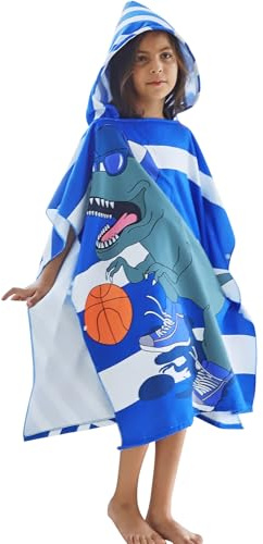 KAKU NANU Barn poncho med huva handduk huva rock för flickor pojkar 6-12 år byte rock strand poncho present, BLÅ, 6-12 År
