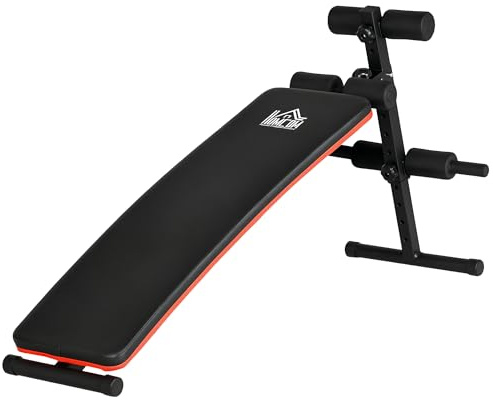 HOMCOM Panca per Addominali Pieghevole e Regolabile, Panca Pesi da Palestra Multifunzione con Schienale Imbottito, 47x139x51-69cm, Nero e Rosso