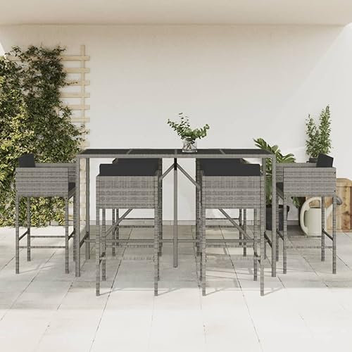 XGWKCNV Gartenmöbel-Set mit Kissen, grau, Polyrattan, Gartenmöbel-Set, 7-teilig