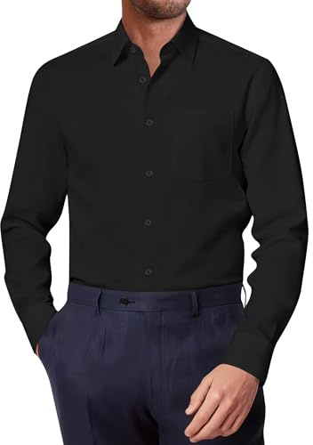 siliteelon Mens Shirts Mens Black Shirts with Pocket Long Sleeve Regular Fit for Men Adult Men's Formal Work Funeral Concerts Shirt 3XL