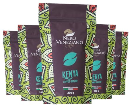 Nero Veneziano Kenya, Caffè Macinato MOKA, 5 Confezioni da 200 g