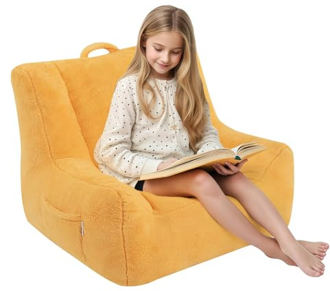 MeMoreCool Sitzsack Kinder, Baby Sessel mit Füllung Jungen und Mädchen, gemütliches Sofa mit Tasche für Spielzimmer, Sitzsäcke fürs Kuschelecke Kinderzimmer, Gelb