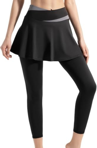 FUNSEED Legging à jupe pour femme - Legging athlétique avec jupes pour gym, golf, tennis