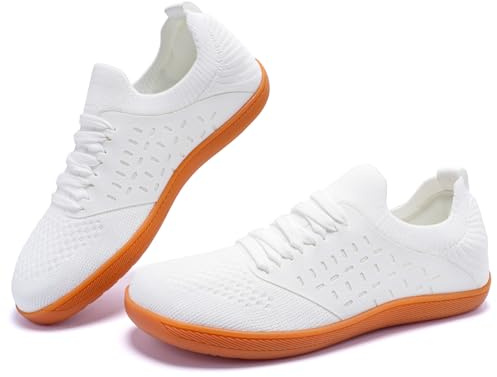 Womens Barefoot Shoes Wide Toe Box Trail Running Memory Foam Comfortable Trainers Lace-up Breathable Lightweight Walking Sneakers White UK 8