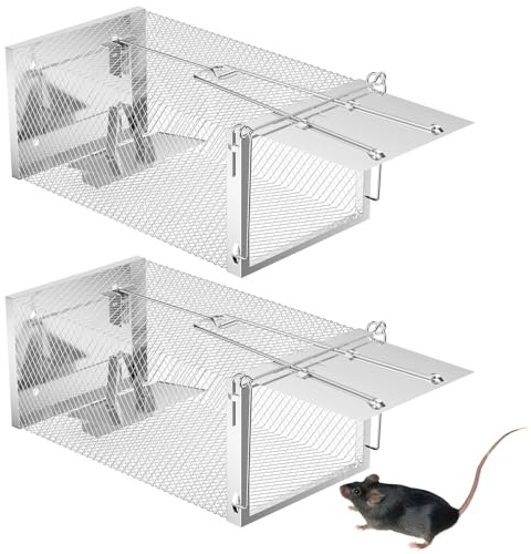 Ravytha 2 Pezzi Trappola per Topi, Trappole Topi con Fori, Gabbia per Topi Riutilizzabili, Trappola per Mouse in Metallo, Cattura Mouse Vivo per Cucina, Giardino, Casa, Soffitta, Garage(26.5x15cm)