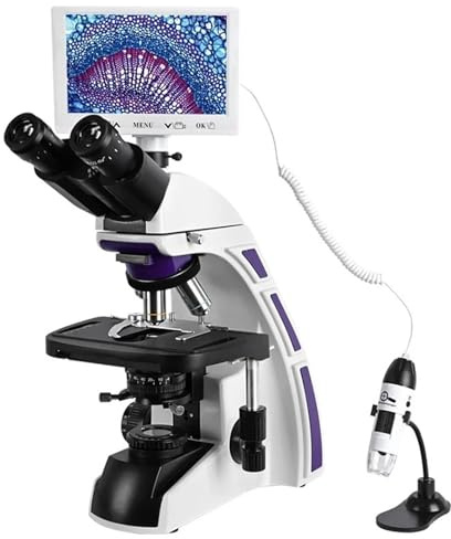Mikroskop, Professionellt trinokulärt compoundmikroskop med biologisk zoom HD + 7-tums LCD VGA + elektroniskt digitalt bärbart mikroskop