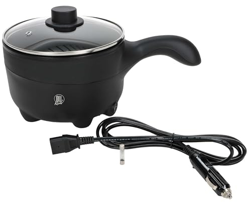 LKW Bratpfanne elektrisch 24 Volt 250W, Reise Kochtopf mit Antihaftbeschichtet, Glasdeckel mit Belüftung, An- /Aus-Kippschalter, Vol. 2 Liter, Kabel für Zigarettenanzünderbuchse ca. 195 cm lang