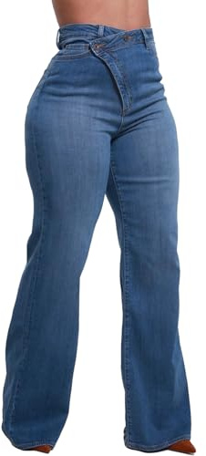 LaiyiVic Straight Leg Jeans for Women Boyfriend High Waisted Loose Stretchy Wide Leg Denim Pants Blue Medium