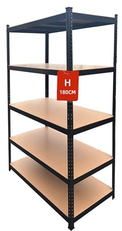 Industrial 5-Tier Storage Shelving Unit, 180x120x60cm Heavy Duty Racking System with 1000kg Capacity, Adjustable Boltless Garage Shelves for Warehouse & Workshop (Black, 120X60X180)