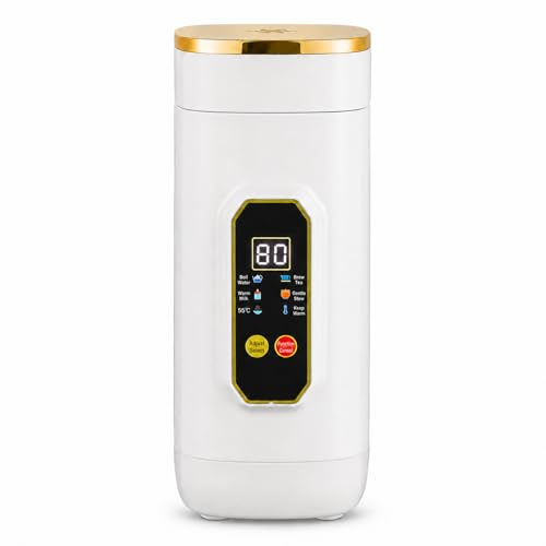 Kompakt 650 ml 6-i-1 resevattenkokare, med exakt temperaturkontroll och snabb uppvärmning, perfekt för te, kaffe, barnmjölk, kontor och hemma.