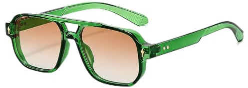 YUELUQU Retro Square Pilot Sunglasses for Women Men Double Bridge Classic 70s Style Vintage Shades UV400 Protection (Green-Gradient Pink)