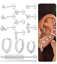 Chriscoco 16G/18G Piercing Oreille Boucles d'Oreilles Femme Acier Inoxydable Creoles Or Femme Piercing Tragus Helix Piercings Nez Conch Levre Medusa Labret