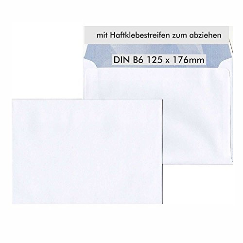 Briefumschläge B6 weiß haftklebend HK, 30 Stück - 17,5 x 12,5 cm