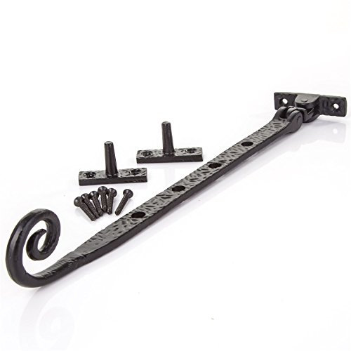 White Hinge Limited Black Cast Iron 10 Window Stay - Monkey Tail/Curly End Casement Fastener