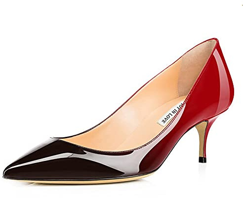 Joy in Love Women's Shoes Low Heels Pointy Toe Kitten Heel Daily Pumps, Red Black Patent, 7 UK