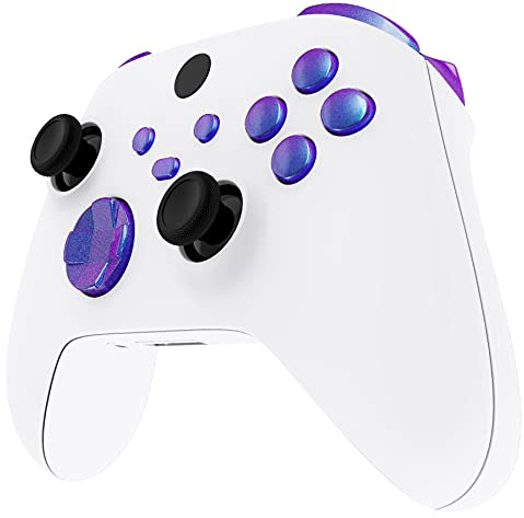 eXtremeRate Boutons de Remplacement pour Xbox Series X/S Manette, LB RB LT RT Triggers Bumpers D-Pad ABXY Start Back Sync Share Boutons pour Xbox Series S/X Manette(sans Lettres) Bleu Violet Caméléon
