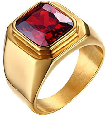 HIJONES Anello da Uomo in Pietra in Acciaio Inossidabile Placcato in Oro Nero con Zirconi Quadrati Grandi Vintage Rosso Misura 19