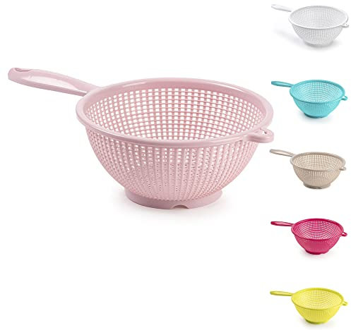 22cm Plastic Colander Food Sieve Strainer Basket for Food Washing Draining Pasta Spaghetti Rice Salad Vegetable Kitchen Cooking Hobby Design 4 (Pink)